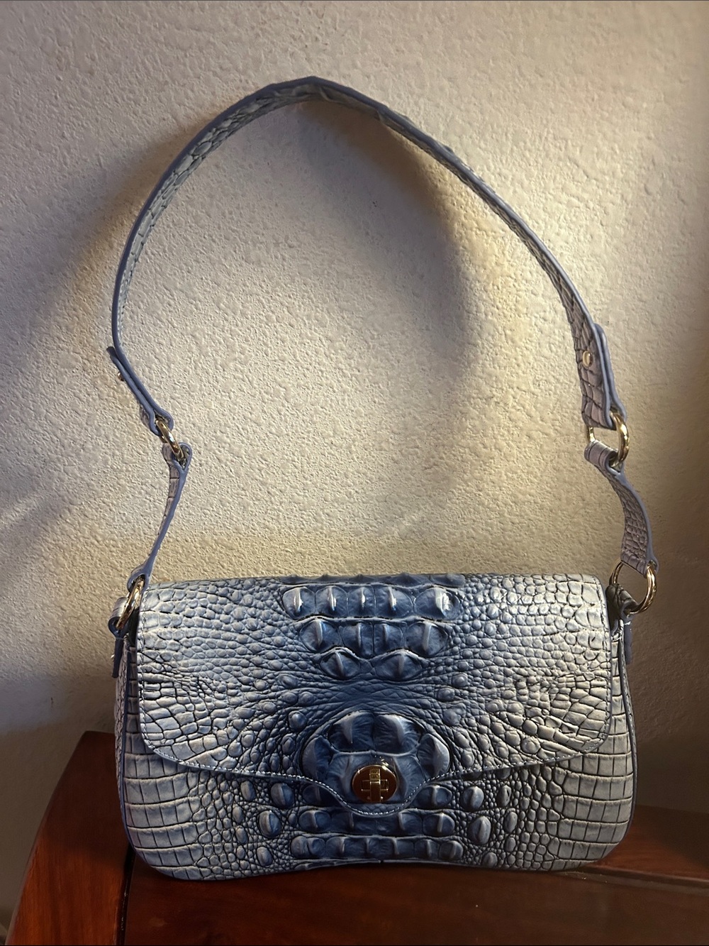 Brahmin Blue Croc-Embossed Shoulder Bag